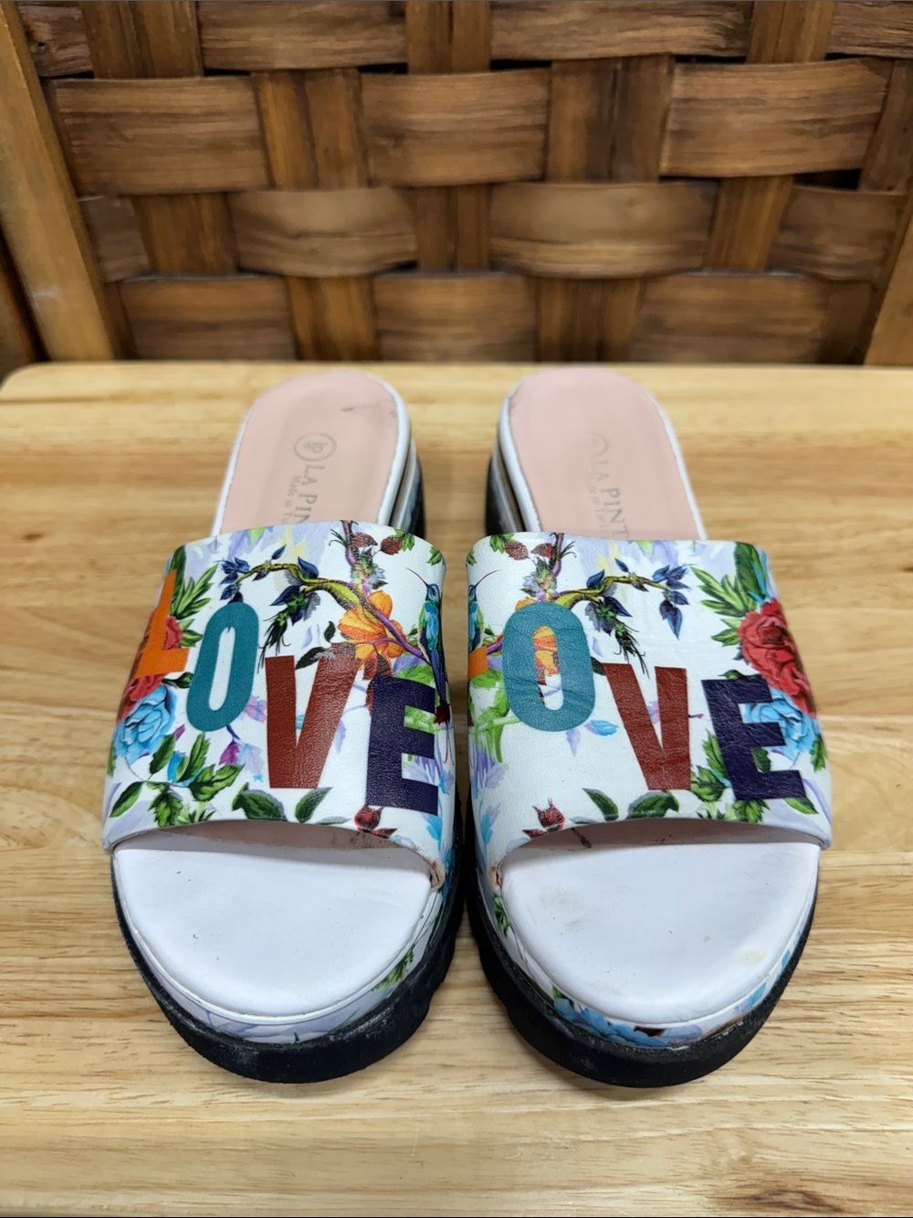 Floral 'LOVE' Platform Slide Mules - White Multicolor - Picture 2 of 6